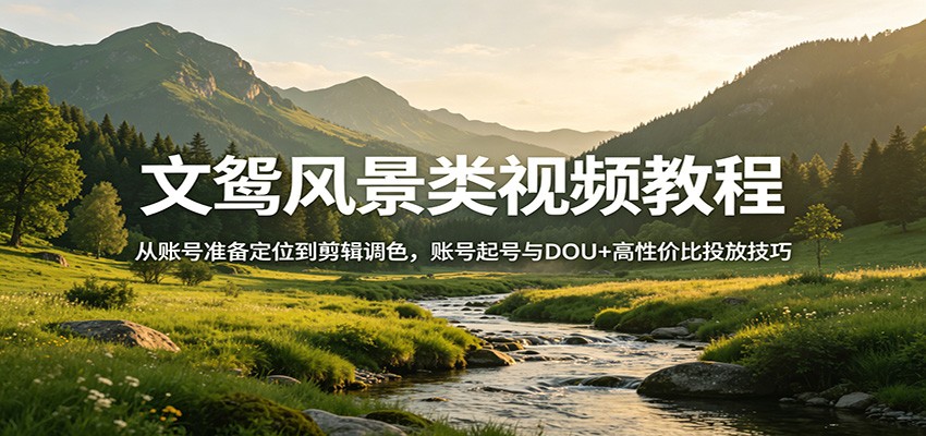 文鸳风景类视频教程：从账号准备定位到剪辑调色，账号起号与DOU+高性价比投放技巧-雨航网