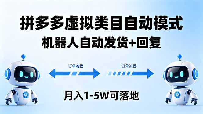 多多虚拟类目自动模式，机器人自动发货 + 回复，月入 1-5W 可落地-雨航网