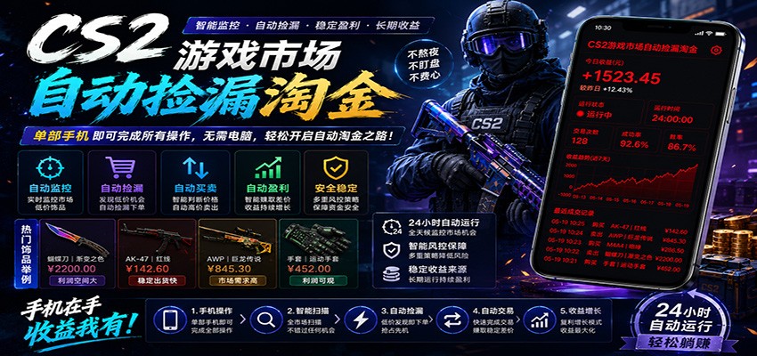 CSGO挂机捡漏项目通过利用游戏饰品交易机制，结合薄凉软件辅助捡漏，实现盈利-雨航网