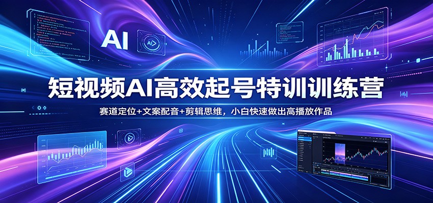 短视频AI高效起号特训训练营：赛道定位+文案配音+剪辑思维，小白快速做出高播放作品-雨航网