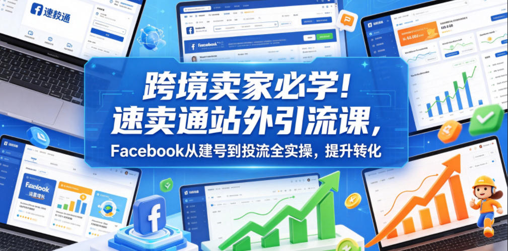 跨境卖家必学！速卖通站外引流课，Facebook从建号到投流全实操，提升转化-雨航网