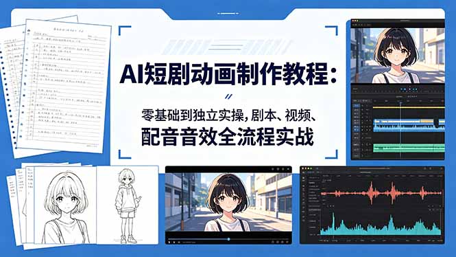 AI短剧动画制作教程：零基础到独立实操，剧本、视频、配音音效全流程实战-雨航网
