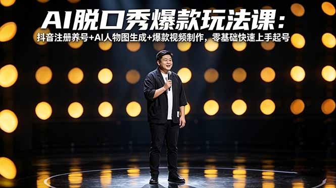 AI脱口秀爆款玩法课：抖音注册养号+AI人物图生成+爆款视频制作，零基础快速上手起号-雨航网