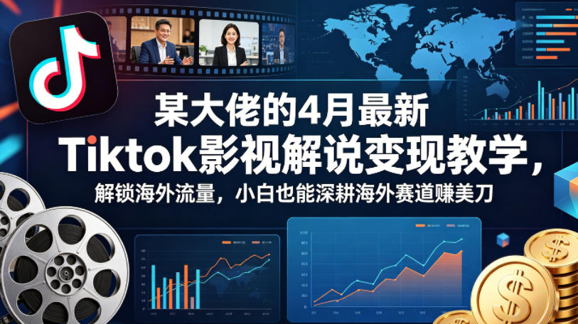 某大佬的4月最新Tiktok影视解说变现教学，解锁海外流量，小白也能深耕海外赛道賺美刀-雨航网