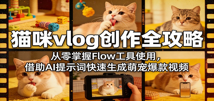 猫咪vlog创作全攻略：从零掌握Flow工具使用，借助AI提示词快速生成萌宠爆款视频-雨航网