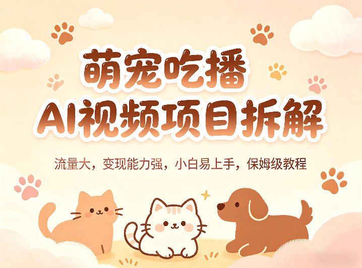 萌宠吃播AI视频项目拆解，流量大，变现能力强，小白易上手，保姆级教程-雨航网
