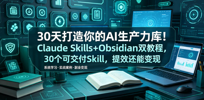 30天打造你的AI生产力库！Claude Skills+Obsidian 双教程，30 个可交付 Skill，提效还能变现-雨航网