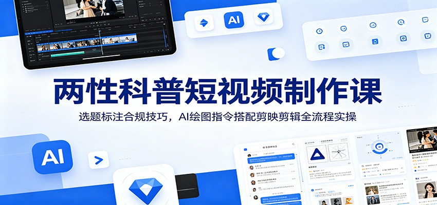两性科普短视频制作课：选题标注合规技巧，AI绘图指令搭配剪映剪辑全流程实操-雨航网