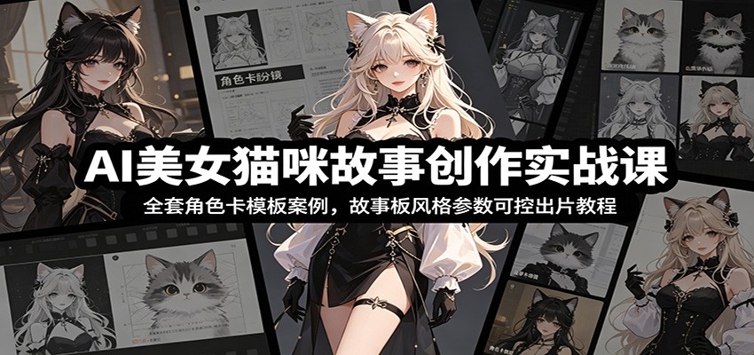 AI美女猫咪故事创作实战课：全套角色卡模板案例，故事板风格参数可控出片教程-雨航网