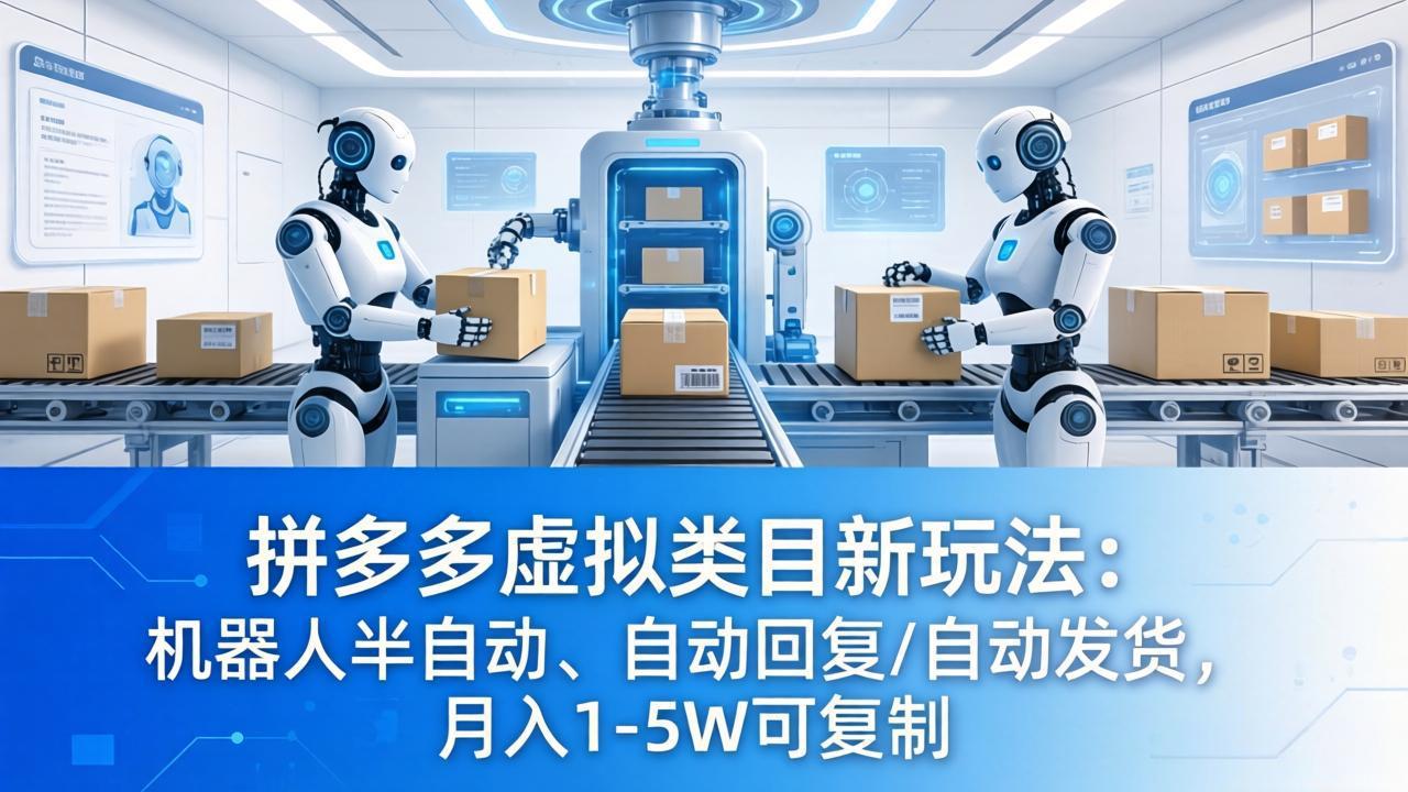拼多多虚拟类目新玩法：机器人半自动、自动回复 /自动发货，月入 1-5W 可复制-雨航网