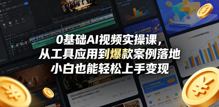 0基础AI视频实操课，从工具应用到爆款案例落地，小白也能轻松上手变现-雨航网