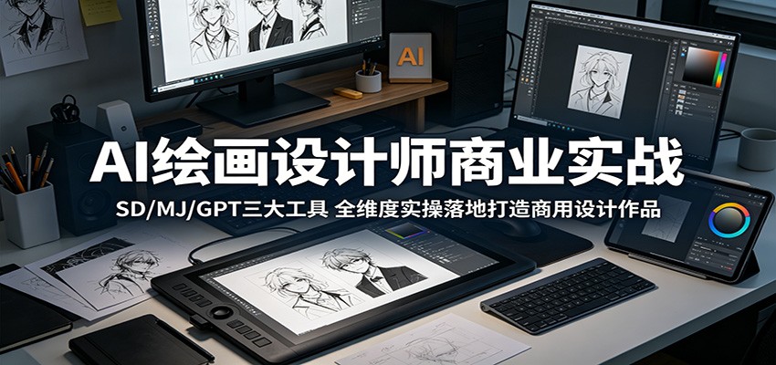 AI绘画设计师商业实战：SD/MJ/GPT三大工具，全维度实操落地打造商用设计作品-雨航网