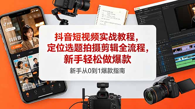 抖音短视频实战教程,定位选题拍摄剪辑全流程,新手轻松做爆款-雨航网