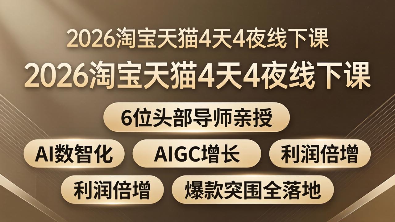 2026淘宝天猫4天4夜线下课：6位头部导师亲授，AI数智化+AIGC增长+利润倍增+爆款突围全落地-雨航网