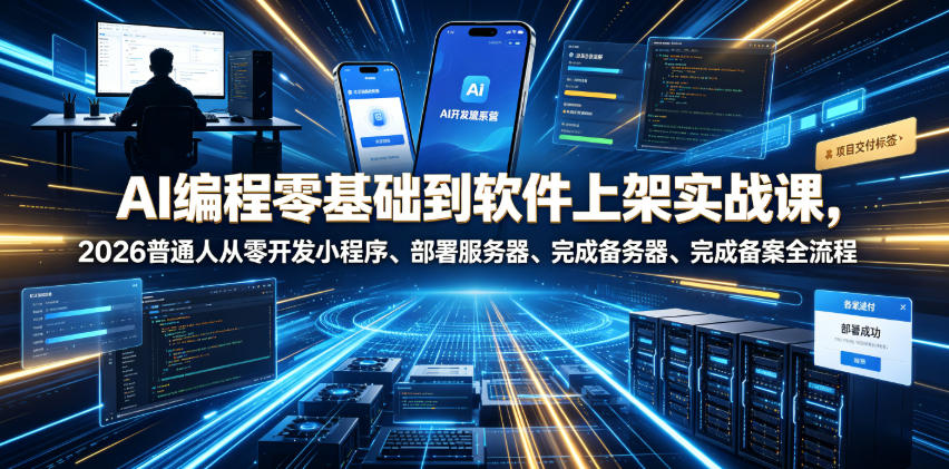 AI编程零基础到软件上架实战课，2026普通人从零开发小程序、部署服务器、完成备案全流程项目落地教程-雨航网
