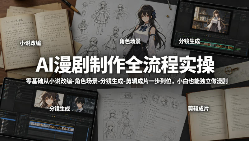 AI漫剧制作全流程实操，零基础从小说改编-角色场景-分镜生成-剪辑成片一步到位，小白也能独立做漫剧-雨航网