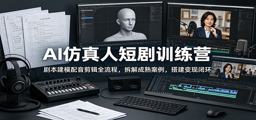 AI仿真人短剧训练营：剧本建模配音剪辑全流程，拆解成熟案例，搭建变现闭环-雨航网
