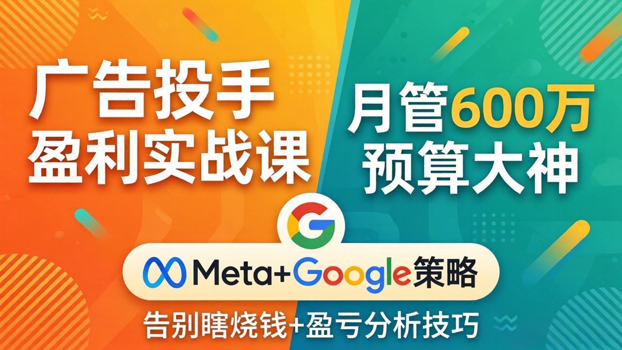 广告投手盈利实战课：月管600万预算大神，带你告别瞎烧钱，Meta+Google策略+盈亏分析-雨航网