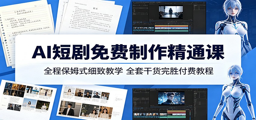 AI短剧免费制作精通课:全程保姆式细致教学,全套干货完胜付费教程-雨航网