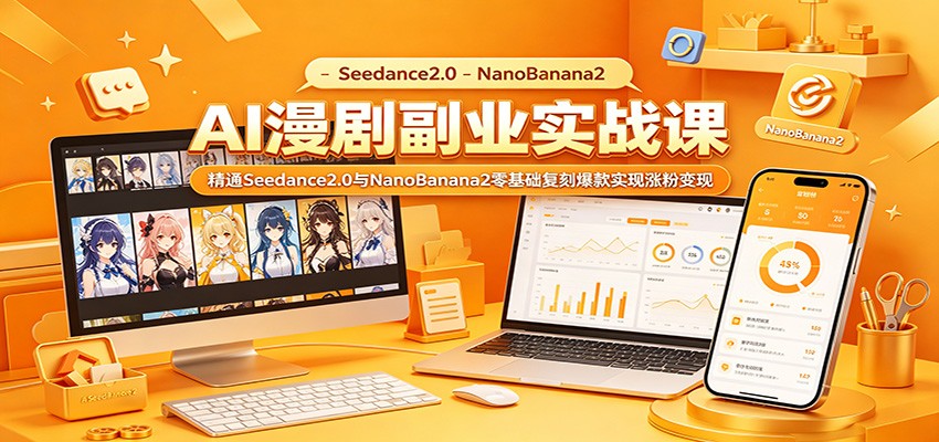 AI漫剧副业实战课：精通Seedance2.0与NanoBanana2零基础复刻爆款实现涨粉变现-雨航网
