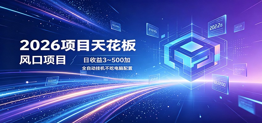 2026项目天花板，风口项目，日收益3~500+全自动挂机，不吃配置-雨航网