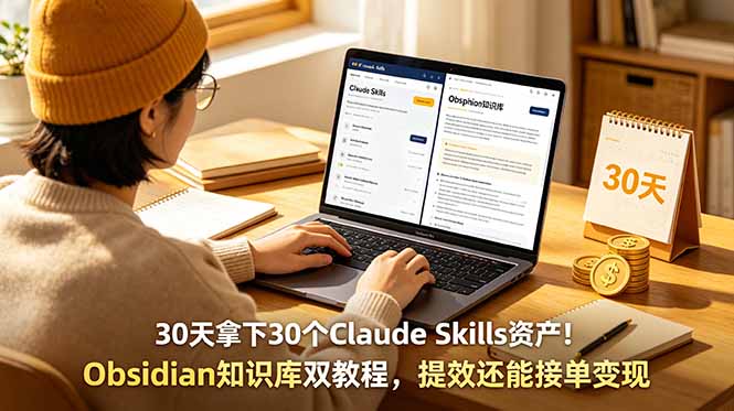 30天拿下30个Claude Skills资产！Obsidian知识库双教程，提效还能接单变现-雨航网