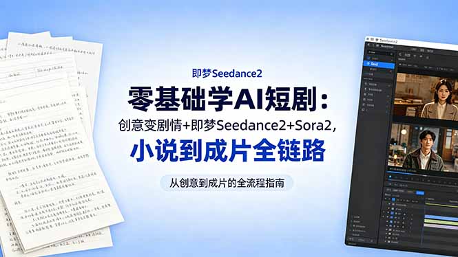 零基础学AI短剧：创意变剧情+即梦Seedance2+Sora2，小说到成片全链路-雨航网