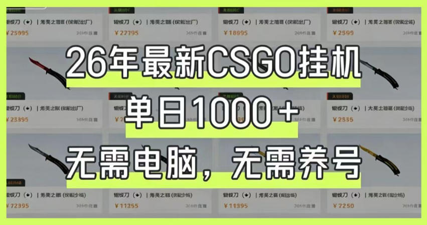 26年最新CSGO挂G系统，单日1000+，无需电脑，无需养号，0基础可上手【揭秘】-雨航网