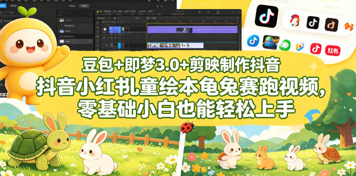 豆包+即梦3.0+剪映制作抖音小红书儿童绘本龟兔赛跑视频,零基础小白也能轻松上手-雨航网