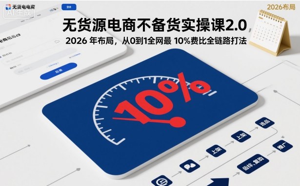 无货源电商不备货实操课2.0，2026年布局，从0到1全网最低10%费比全链路打法【更新26年5月】-雨航网