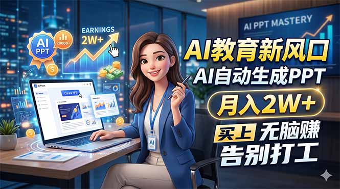 AI教育新风口，AI自动生成PPT，月入2W+，无脑赚，告别打工-雨航网
