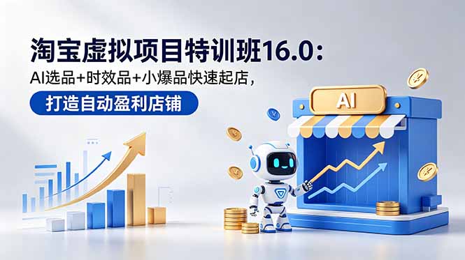 淘宝虚拟项目特训班16.0：AI选品+时效品+小爆品快速起店，打造自动盈利店铺-雨航网