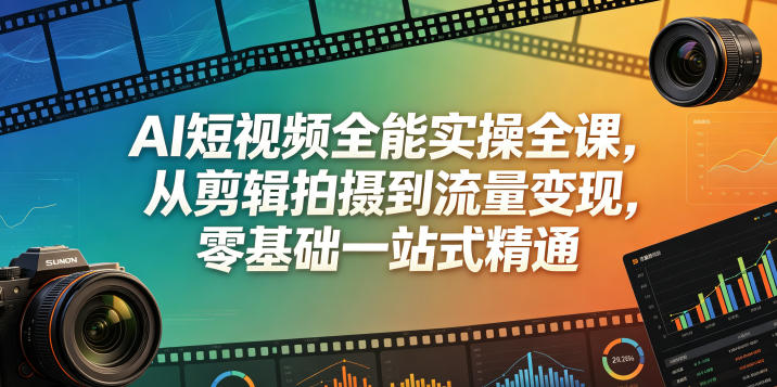 AI短视频全能实操全课，从剪辑拍摄到流量变现，零基础一站式精通-雨航网