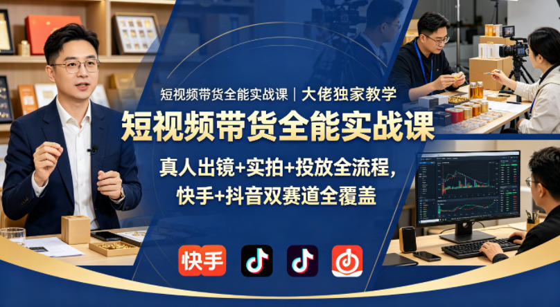 短视频带货全能实战课｜大佬独家教学，真人出镜+实拍+投放全流程，快手+抖音双赛道全覆盖-雨航网