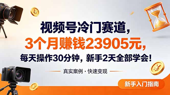 视频号冷门赛道，3个月变现23905元，新手2天学会 每天操作30分钟！-雨航网