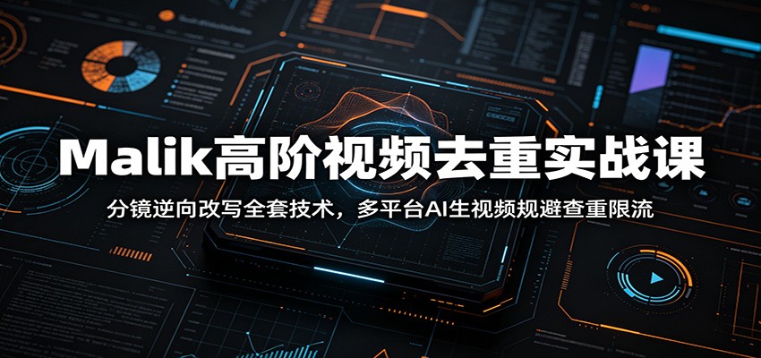 Malik高阶视频去重实战课：分镜逆向改写全套技术，多平台AI生视频规避查重限流-雨航网