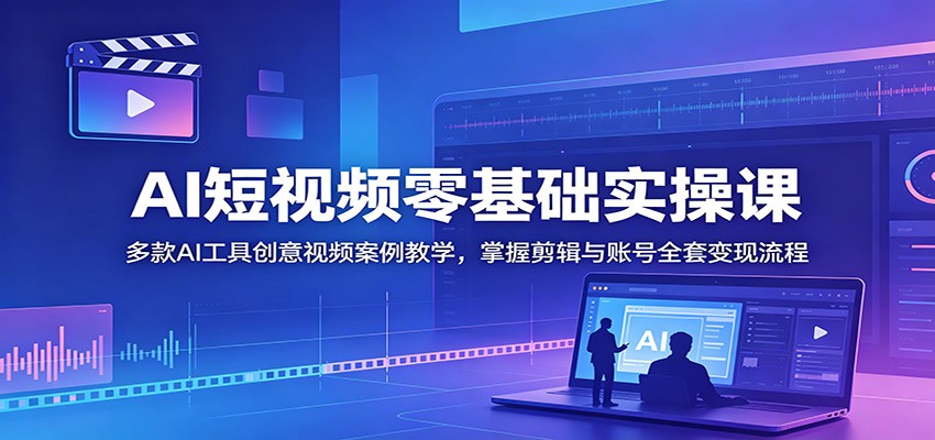 AI短视频零基础实操课：多款AI工具创意视频案例教学，掌握剪辑与账号全套变现流程-雨航网