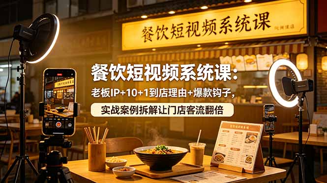 餐饮短视频系统课：老板IP+10+1到店理由+爆款钩子，实战案例拆解让门店客流翻倍-雨航网