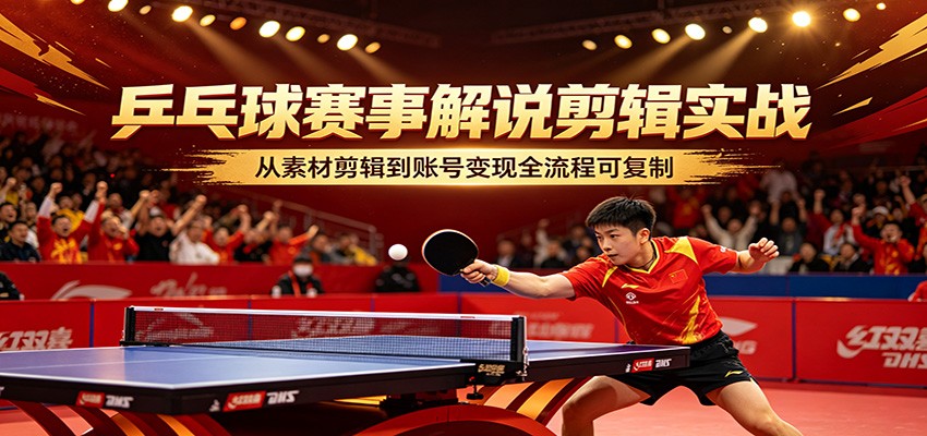 乒乓球赛事解说剪辑实战，从素材剪辑到账号变现全流程可复制-雨航网