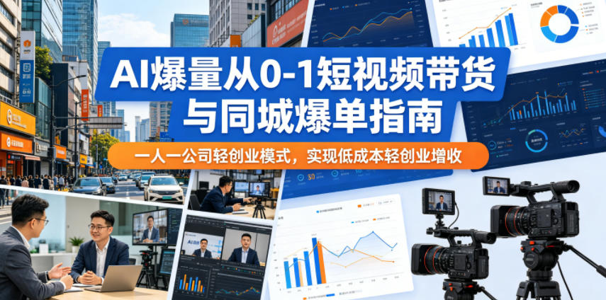 AI爆量从0-1短视频带货与同城爆单指南,一人一公司轻创业模式,实现低成本轻创业增收-雨航网