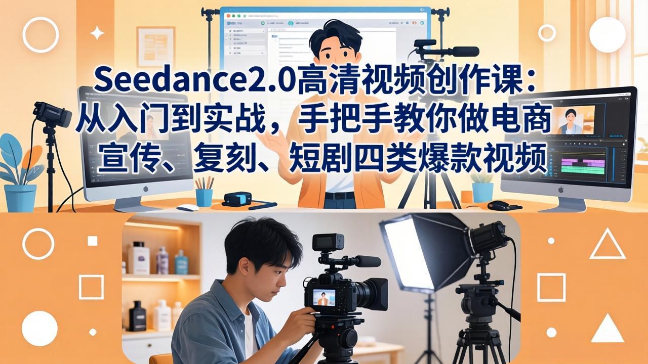 Seedance2.0高清视频创作课：从入门到实战，手把手教你做电商、宣传、复刻、短剧四类爆款视频-雨航网