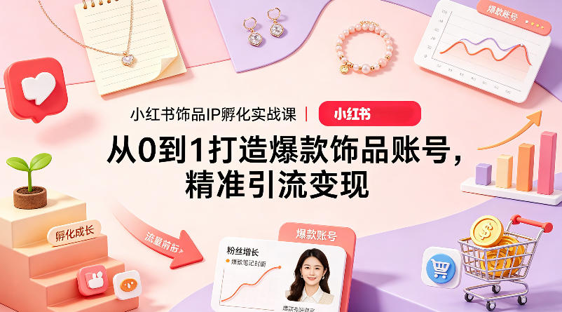 小红书饰品IP孵化实战课｜从0到1打造爆款饰品账号，精准引流变现-雨航网