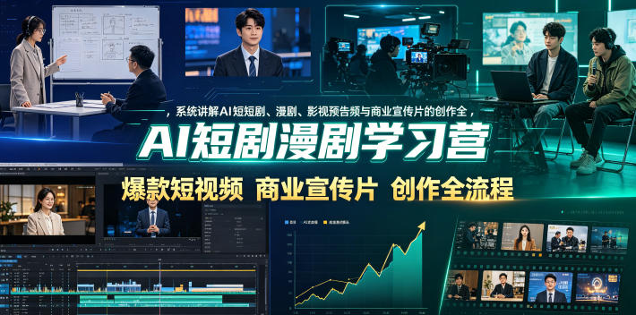 AI短剧漫剧学习营，系统讲解AI短剧、漫剧、影视预告片、爆款短视频与商业宣传片的创作全流程-雨航网