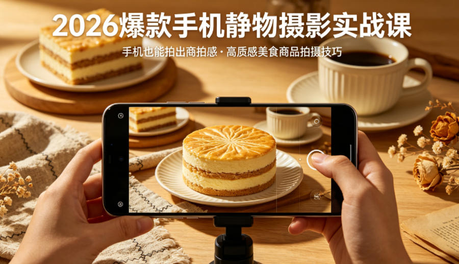 2026爆款手机静物摄影实战课，手机也能拍出商拍感，学会拍出高质感美食商品-雨航网