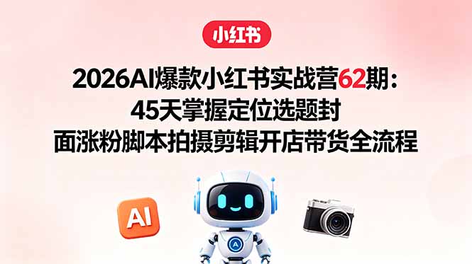 2026AI爆款小红书实战营62期:45天掌握定位选题封面涨粉脚本拍摄剪辑开店带货全流程-雨航网
