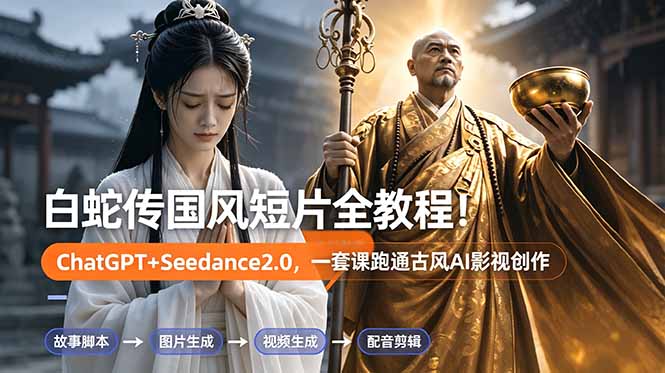 白蛇传-国风短片全教程！ChatGPT+Seedance2.0，一套课跑通古风AI影视创作-雨航网