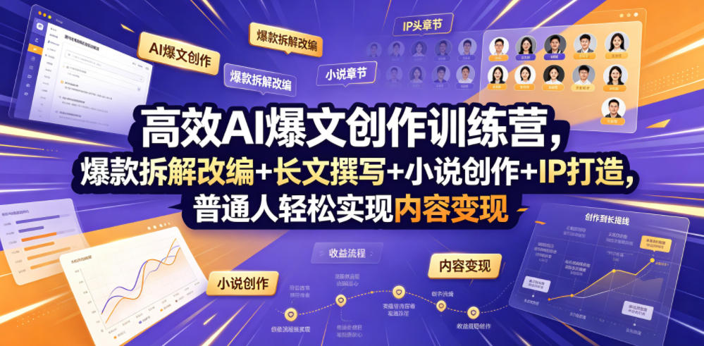 高效AI爆文创作训练营，爆款拆解改编+长文撰写+小说创作+IP打造，普通人轻松实现内容变现-雨航网