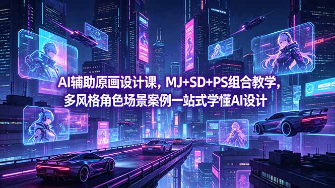 AI辅助原画设计课，MJ+SD+PS组合教学，多风格角色场景案例一站式学懂AI设计-雨航网