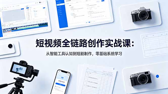 短视频全链路创作实战课：从智能工具认知到短剧制作，零基础系统学习-雨航网