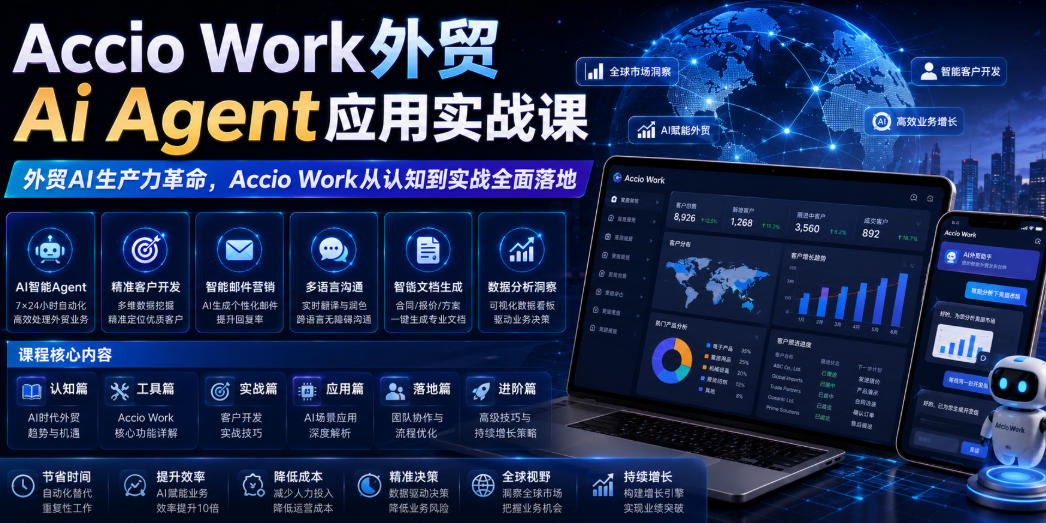 Accio Work外贸Ai Agent应用实战课，外贸AI生产力革命，Accio Work从认知到实战全面落地-雨航网